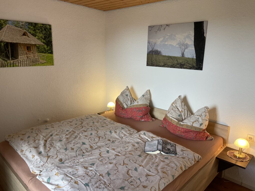Schlafzimmer, großes Bett, gemütlich